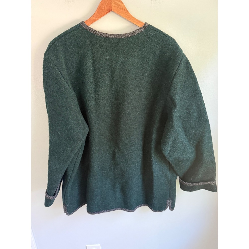 LL Bean Vintage Boiled Wool Jacket Women XL Green Tyrolean Cardigan Austria Made - Picture 3 of 5